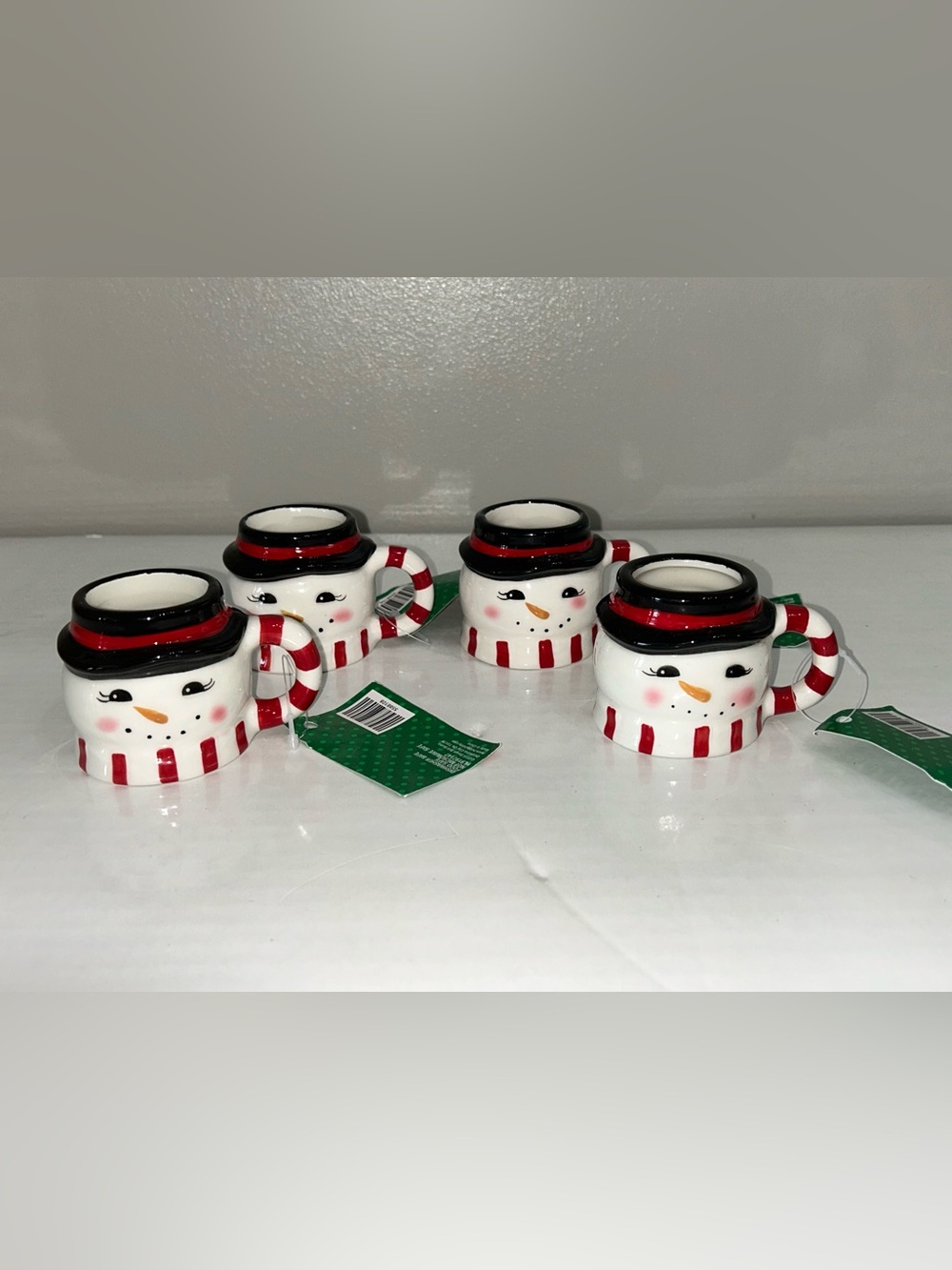 Holiday Snowman Ceramic Espresso Mini Mugs - White and Red Festive Set